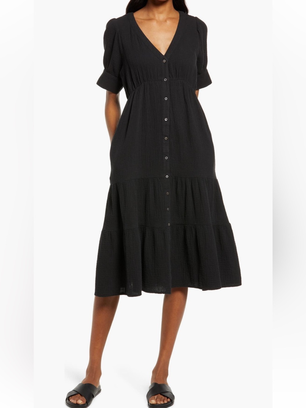 NWT Madewell Lightspun Button-Front Tiered Midi Dress Sz 8